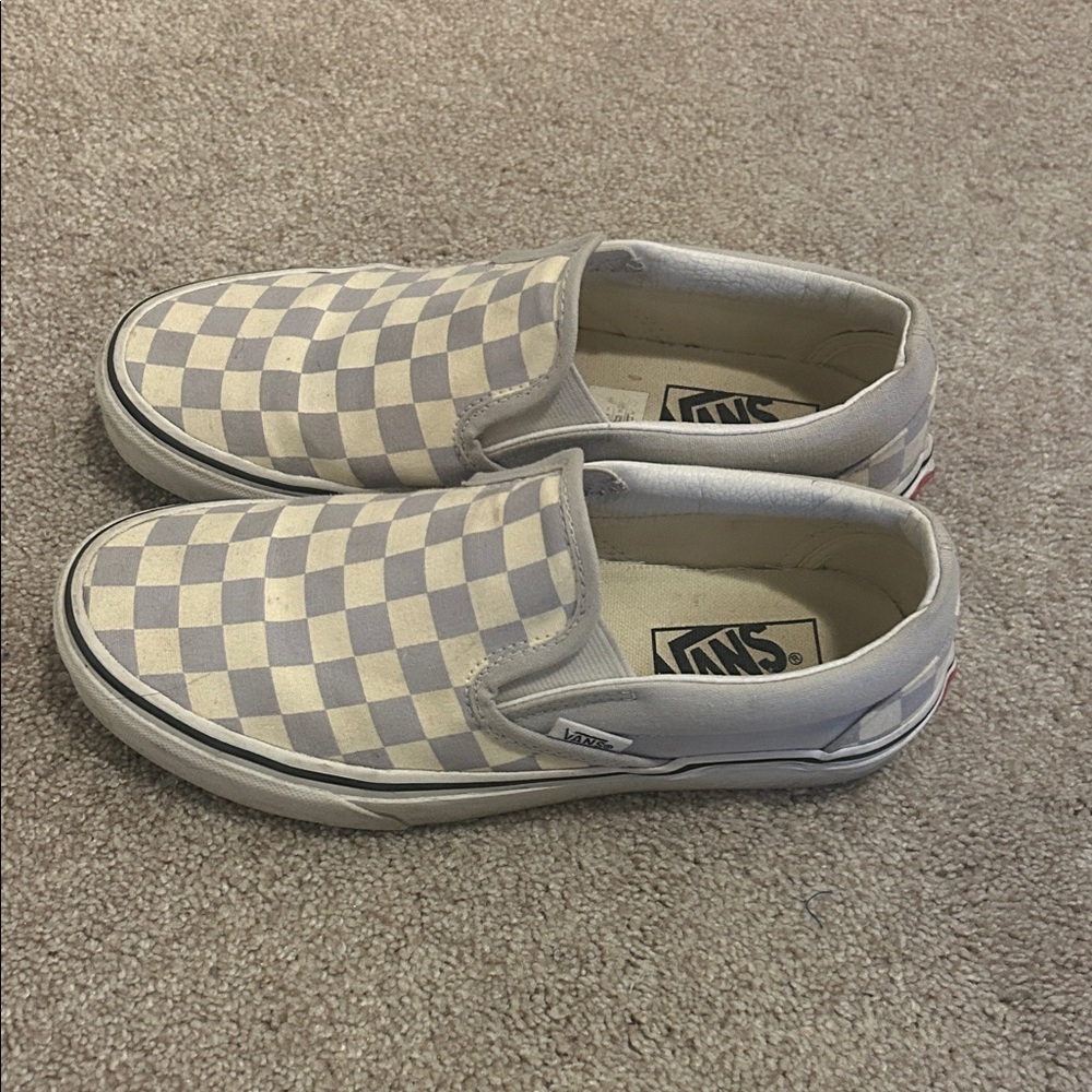 Vans Cream and Periwinkle Checkered Slip-Ons